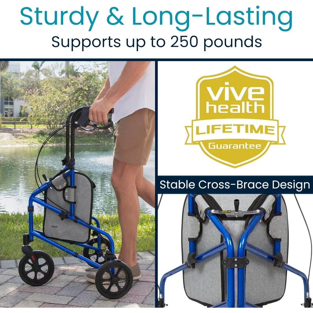3 Wheel Walker - Three Wheeled Rollator for Seniors - Lightweight, Foldable, Narrow, Heavy Duty - for Elderly Men Women