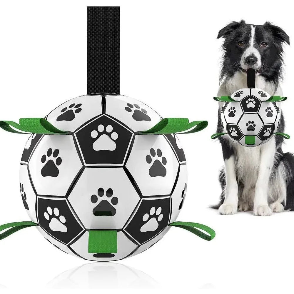 Durable Soccer Pet Toy With Straps For Dogs Chewing Training Playing Teeth Cleaning Interactive Retrieval