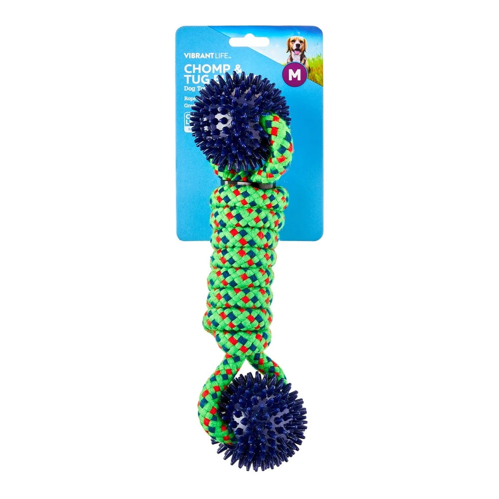 Durable Dog Chew Toy with Rope Coil and Spiky Balls for Tug of War and Fetch Play for Moderate Chewers