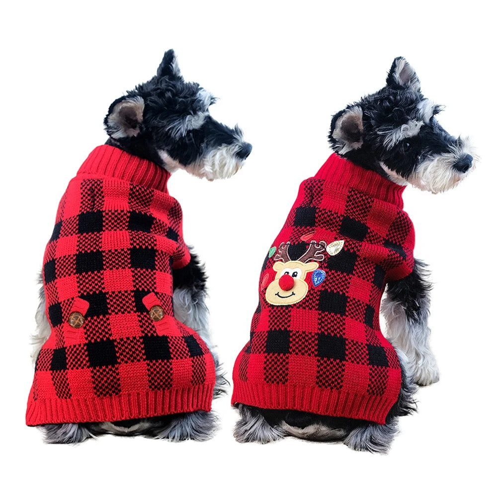 Plaid Dog Sweater Turtleneck Knitted Warm Winter Clothes for Small Medium Dogs and Cats