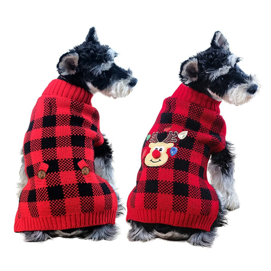 Plaid Dog Sweater Turtleneck Knitted Warm Winter Clothes for Small Medium Dogs and Cats