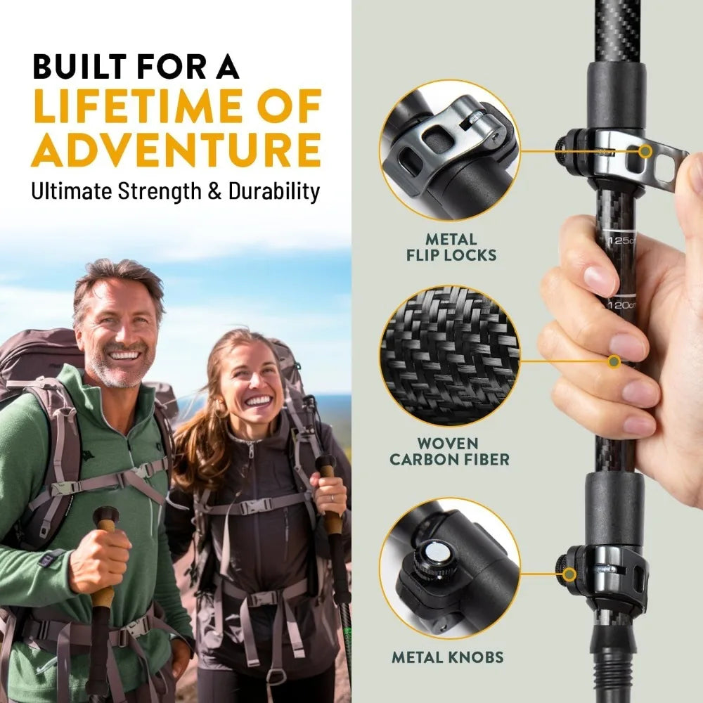 Hot Sale - 100% Carbon Fiber Trekking Poles by USA Brand - Ultra Strong Lightweight Collapsible Hiking Poles with Cork
