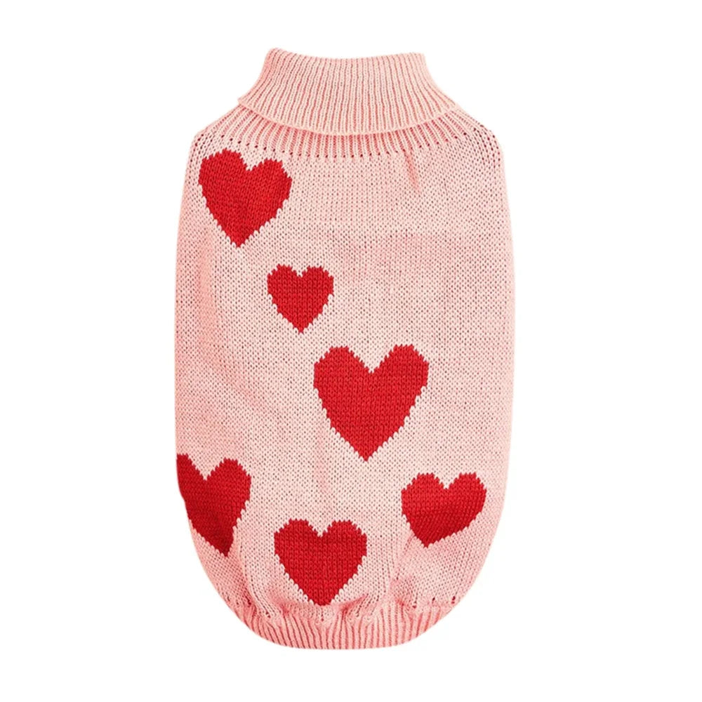Cute Dog Sweater with Heart Pattern Warm Pet Jumper Cat Puppy Coat Jacket Winter Knitwear for Small and Big Dogs