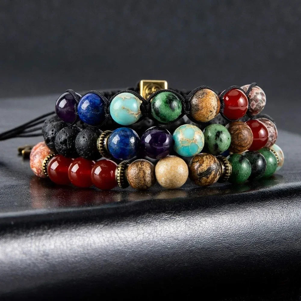 Chakra Bead Bracelets for Women 8mm 7 Chakra Bracelet Set with Real Stones Yoga Gemstone Jewelry 3 Pack