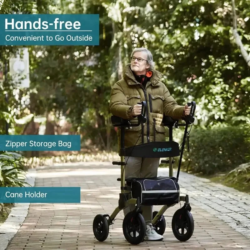 2025 Tool All-Terrain Upright Rollator Walker, Stand up Rolling Walker with Seat, 12” Non-Pneumatic Tire Wheels Guaranteed Authe