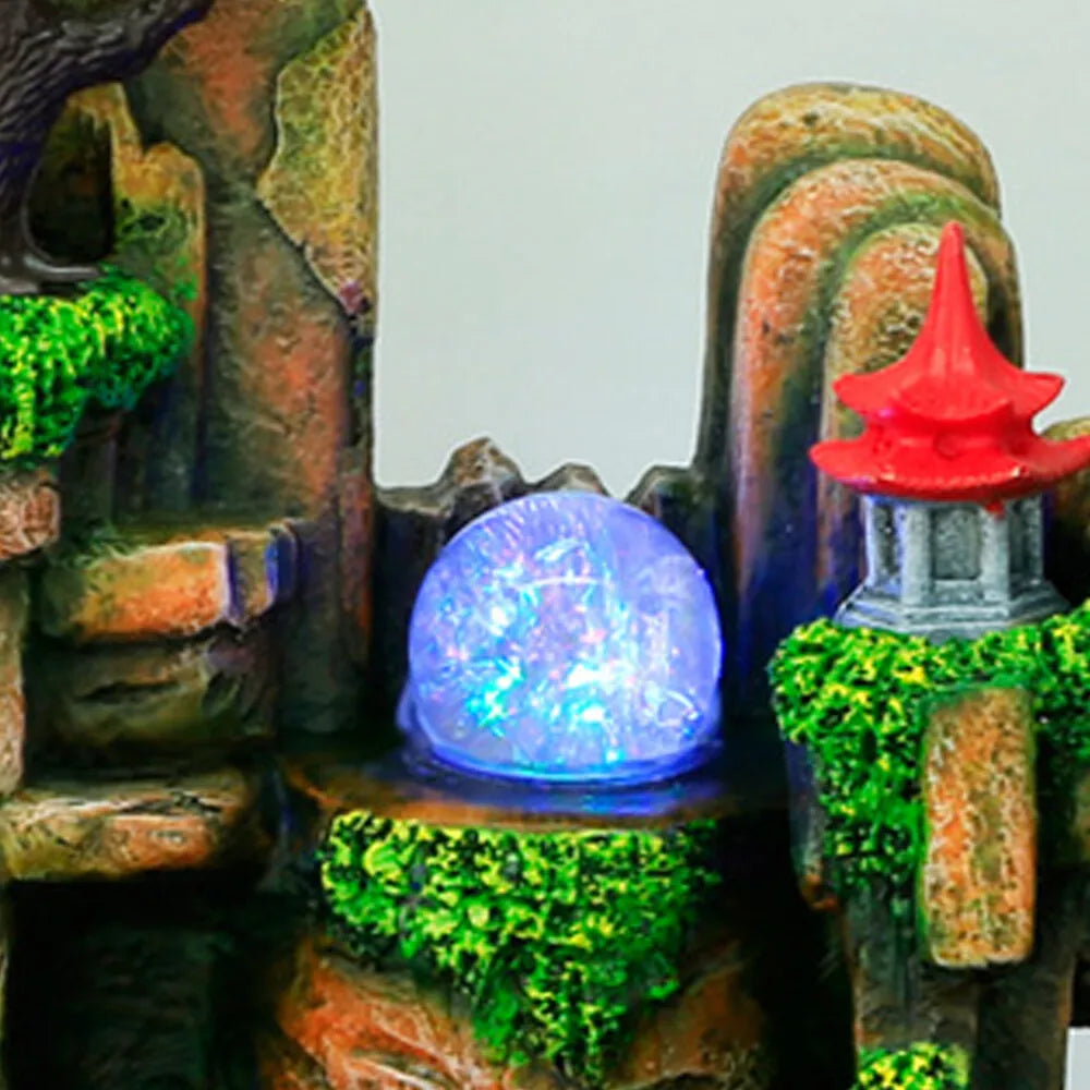 Indoor LED Water Fountain with Mist – Resin Rockery Waterfall for Home Decor