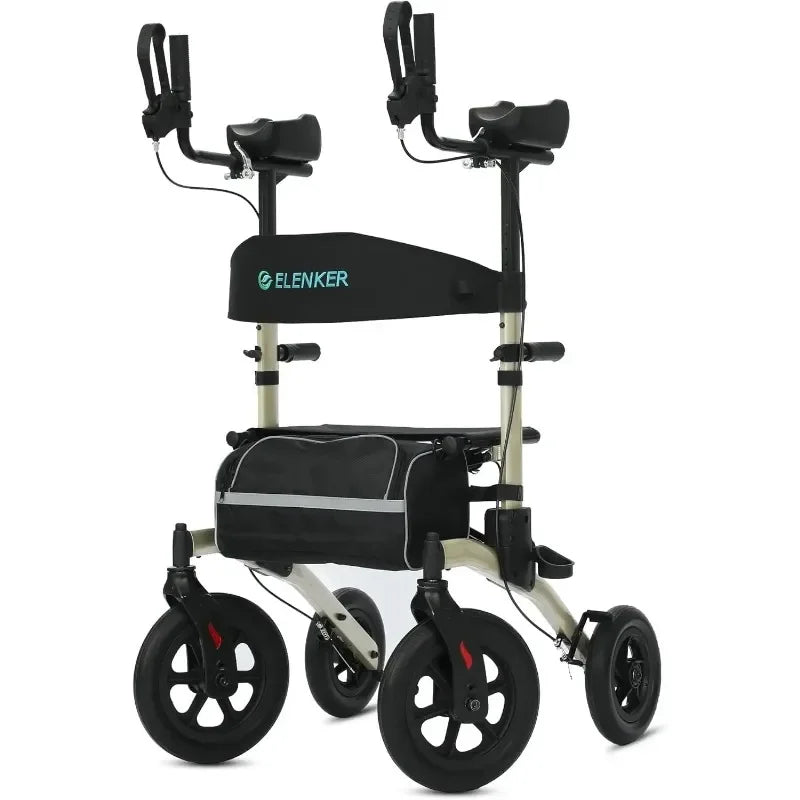 2025 Tool All-Terrain Upright Rollator Walker, Stand up Rolling Walker with Seat, 12” Non-Pneumatic Tire Wheels Guaranteed Authe